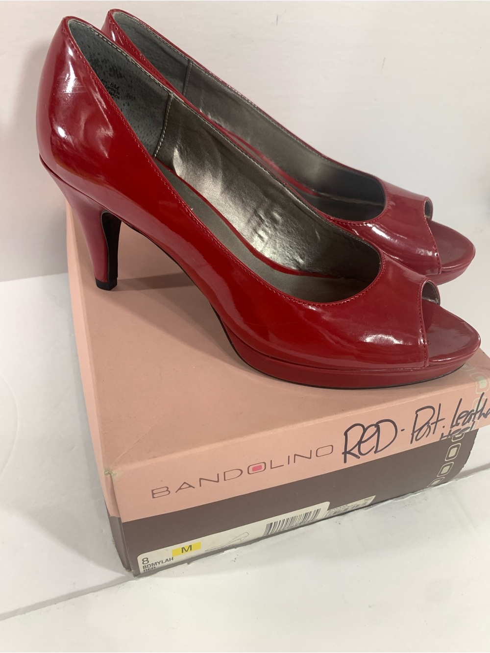 Bandolino Ruby Red Patent Peep-Toe Heels - 8